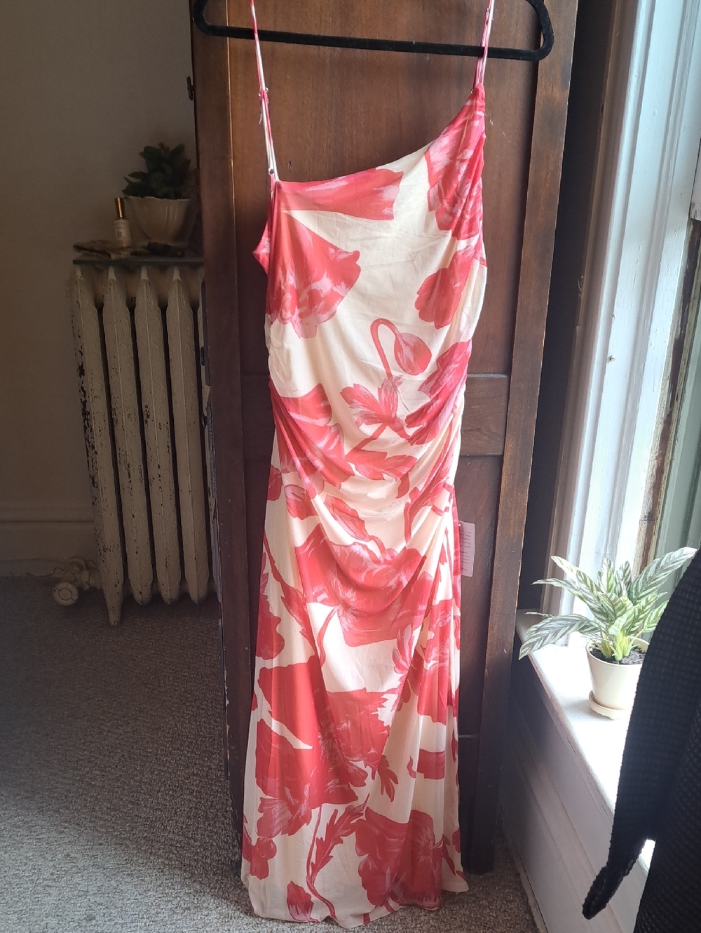 Petal & Pup US XL Red And Cream Floral Maxi Dress with Ruched Sides